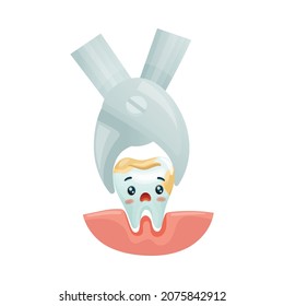 Tooth extraction by dental tool. Oral care, mouth hygiene concept cartoon vector illustration