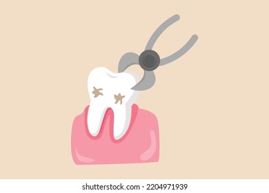 Tooth extraction with a dental instrument. Dentist concept. Colored flat vector illustration.