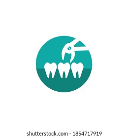 Tooth extraction icon. Dental extraction forceps sign. Vector illustration in a flat style, isolated on a blue background.