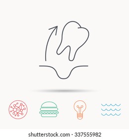 Tooth extraction icon. Dental paradontosis sign. Global connect network, ocean wave and burger icons. Lightbulb lamp symbol.