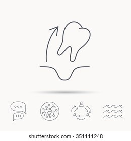 Tooth extraction icon. Dental paradontosis sign. Global connect network, ocean wave and chat dialog icons. Teamwork symbol.