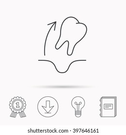 Tooth extraction icon. Dental paradontosis sign. Download arrow, lamp, learn book and award medal icons.