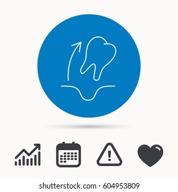 Tooth extraction icon. Dental paradontosis sign. Calendar, attention sign and growth chart. Button with web icon. Vector