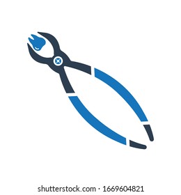 Tooth extraction icon. Dental pliers icon.