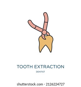 tooth extraction icon from dentist collection. Thin outline tooth extraction, clinic, dentistry detailed offset lineal color icon isolated on white background. Line vector tooth extraction sign, 