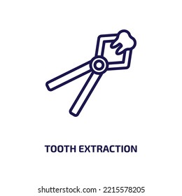 tooth extraction icon from dentist collection. Thin linear tooth extraction, dentist, dentistry outline icon isolated on white background. Line vector tooth extraction sign, symbol for web and mobile