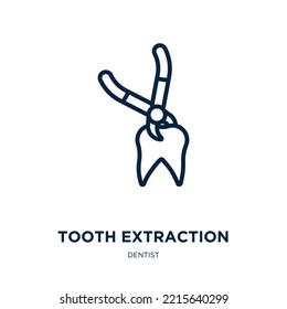 tooth extraction icon from dentist collection. Thin linear tooth extraction, tooth, medical outline icon isolated on white background. Line vector tooth extraction sign, symbol for web and mobile