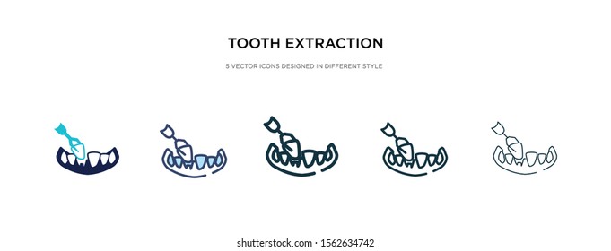 tooth extraction icon in different style vector illustration. two colored and black tooth extraction vector icons designed in filled, outline, line and stroke style can be used for web, mobile, ui