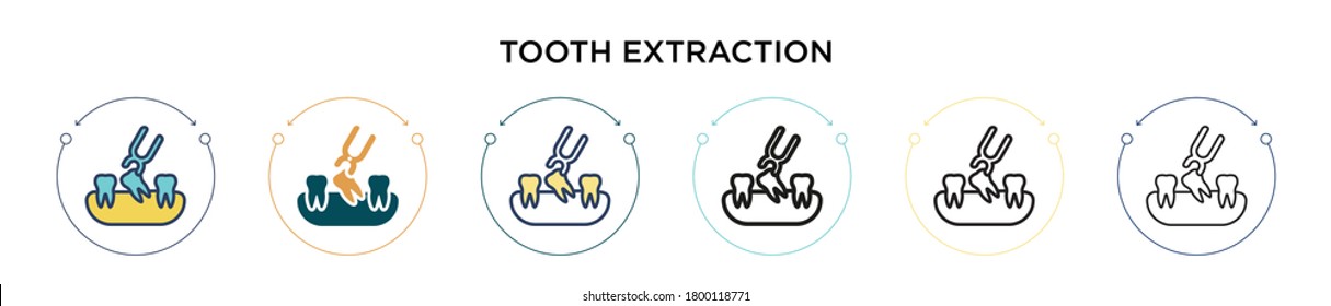 Tooth extraction icon in filled, thin line, outline and stroke style. Vector illustration of two colored and black tooth extraction vector icons designs can be used for mobile, ui, web