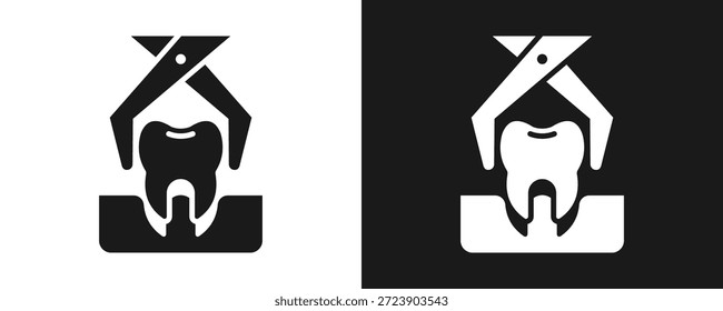 Tooth Extraction Icon Set Glyph In White And Black Background