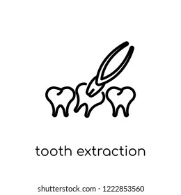 Tooth extraction icon. Trendy modern flat linear vector Tooth extraction icon on white background from thin line Dentist collection, editable outline stroke vector illustration