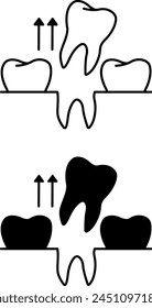 Iconos de extracción de dientes. Iconos de eliminación de dientes de sabiduría de Vector blanco y negro. Tratamiento dental quirúrgico. Concepto de Medicina y Odontología