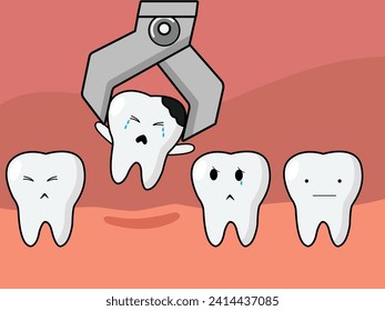 The tooth extraction illustration shows a dentist using specialized tools for a medical tooth removal, offering a visual depiction of the surgical procedure