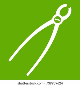 Tooth extraction instrument icon white isolated on green background. Vector illustration