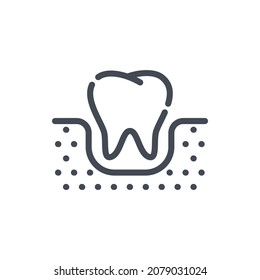 Tooth extraction line icon. Tooth with gum vector outline sign.