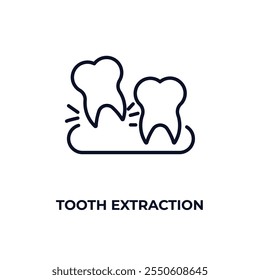 tooth extraction outline icon. Linear vector from dentist concept. Thin line tooth extraction icon isolated on white background