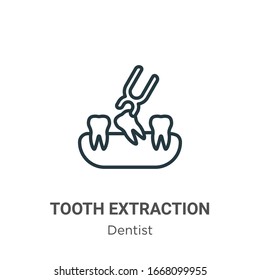 Tooth extraction outline vector icon. Thin line black tooth extraction icon, flat vector simple element illustration from editable dentist concept isolated stroke on white background