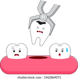 Tooth extraction, removal of tooth character. Dental care concept. Vector illustration.