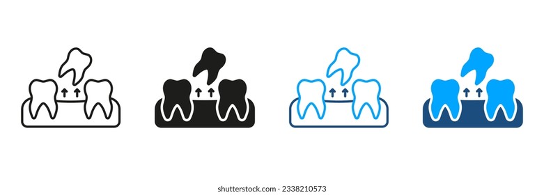 Tooth Extraction Silhouette and Line Icon Set. Human Lose Tooth Pictogram. Teeth Removal, Oral Disease. Dental Treatment Black Symbol Collection. Dentistry Sign. Isolated Vector Illustration.