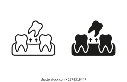 Tooth Extraction Silhouette and Line Icon Set. Human Lose Tooth Pictogram. Teeth Removal, Oral Disease. Dental Treatment Black Symbol Collection. Dentistry Sign. Isolated Vector Illustration.