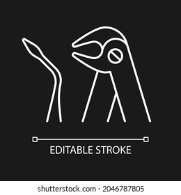 Tooth extraction tools white linear icon for dark theme. Dental forceps. Oral surgery instruments. Thin line customizable illustration. Isolated vector contour symbol for night mode. Editable stroke