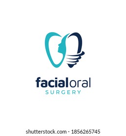 Tooth Face, Teeth with Woman Head Silhouette for Dental Dentist Dentistry Orthodontic or Oral Facial Surgery Beauty Care logo design