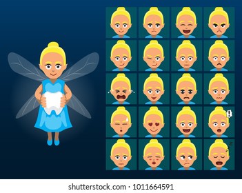 Tooth Fairy Blue Dress Cartoon Emotion faces Vector Illustration