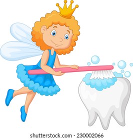Tooth fairy brushing tooth