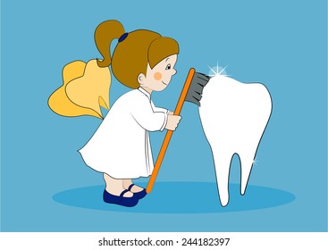 Tooth fairy brushing a tooth