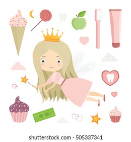 Tooth Fairy. Dental, Teeth Care. Cute illustration for children