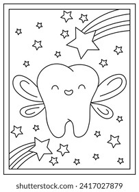 Tooth fairy drawing page designed in hand drawn vector 