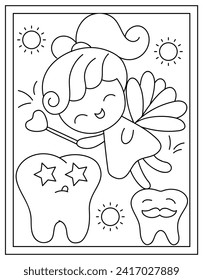 Tooth fairy drawing page designed in hand drawn vector 
