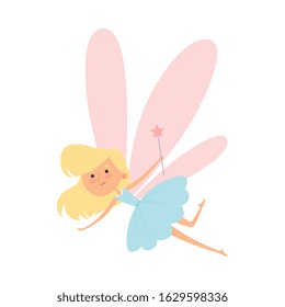 Tooth Fairy Flying with Magic Wand Vector Illustration