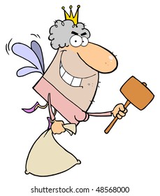 Tooth Fairy Flying With A Mallet And Bag