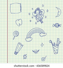 Tooth fairy. Hand drawn vector stock illustration. Sheet ball pen drawing