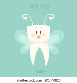 Tooth Fairy, Healthy White Teeth Vector Illustration, Flat Design