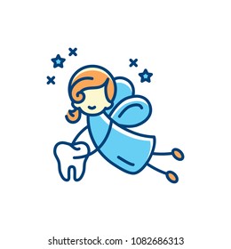 Tooth Fairy Icon. Vector Flat Illustration, Thin Line Art Design