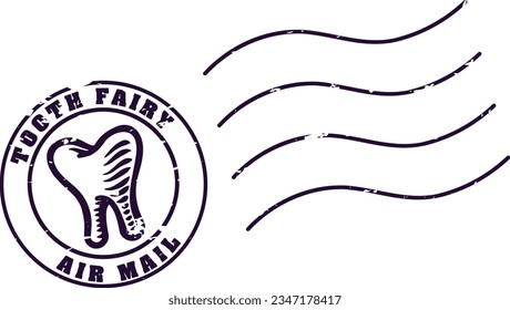 Tooth fairy letter postage stamp airmail postmark. Air mail post mark featuring a tooth.