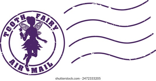 Tooth fairy letter postage stamp airmail postmark. Air mail post mark featuring a silhouette.