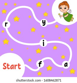 Tooth Fairy. Logic puzzle game. Learning words for kids. Find the hidden name. Education developing worksheet. Activity page for study English. Isolated vector illustration. Cartoon style.