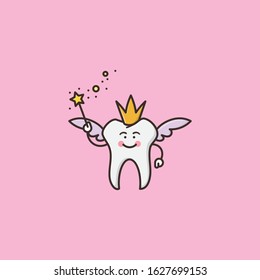 Tooth fairy with magic wand vector illustration for Tooth Fairy Day on February 28th.