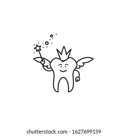 Tooth fairy with magic wand vector line icon