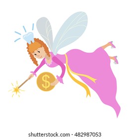Tooth fairy with a magic wand wector illustration isolated on white background