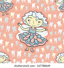 tooth fairy pink seamless pattern