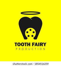 Tooth fairy production logo modern minimalist design with tooth and film picture, 
suitable for film production houses or cinematic movie maker