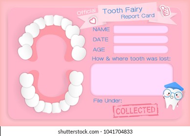 Tooth Fairy Report Card On The Pink Background