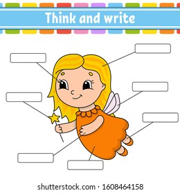 Tooth Fairy. Think and write. Body part. Learning words. Education worksheet. Activity page for study English. Isolated vector illustration. Cartoon style.