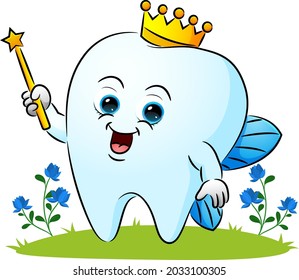 The tooth fairy is using the crown and holding the wand of illustration