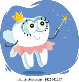 Tooth Fairy Vector Cartoon Design. Magical molar cartoon vector character
