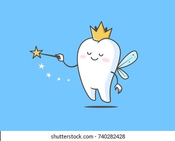 Tooth Fairy Vector Cartoon Illustration